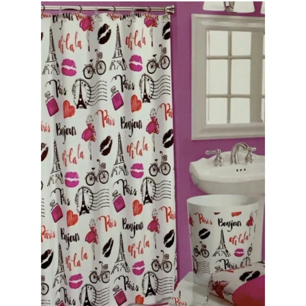 Soho Living Paris Kiss Eiffel Tower French‎ Shower Curtain Parisian 72" x 72"